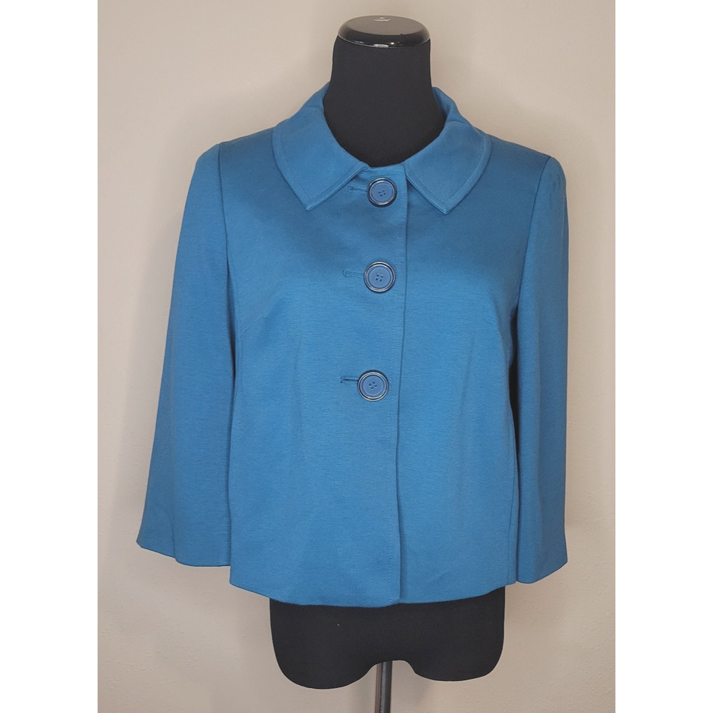 Talbots Petite 8 Teal Green Jacket Lined 3/4 Bell Sleeve Dressy Coat